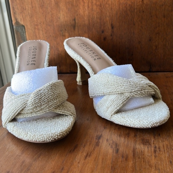 Terry Cloth Tan Women's Heels Kitten Heels Preppy Open Toe Sandals Toweling 2025 - Picture 15 of 15